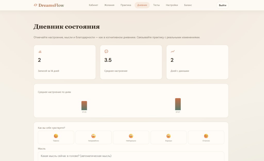DreamsFlow: дневник состояния