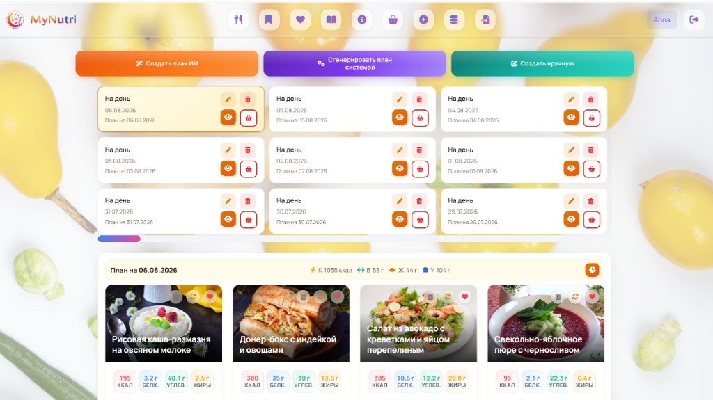 MyNutri: план питания на день